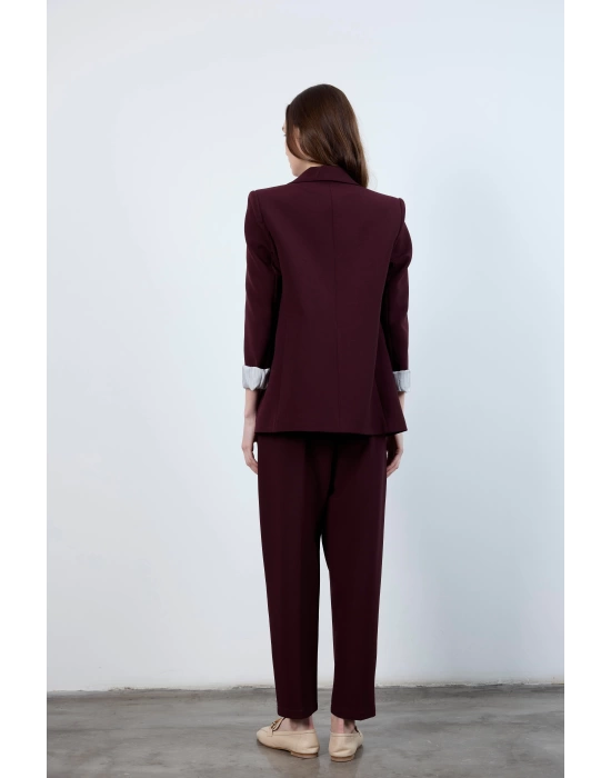 Kadın Kolu Katlamalı Mürdüm Blazer Ceket