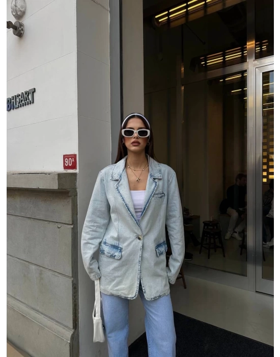 Kadın Mavi Denim Blazer Ceket
