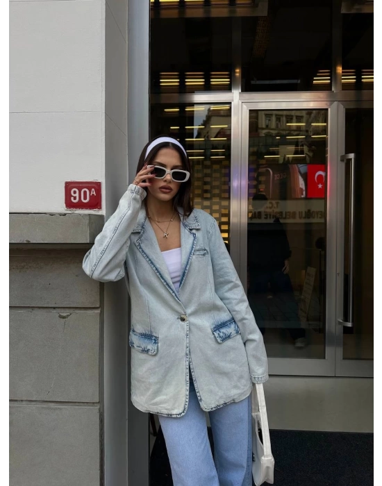 Kadın Mavi Denim Blazer Ceket