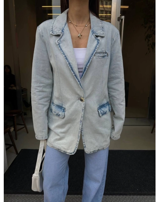 Kadın Mavi Denim Blazer Ceket