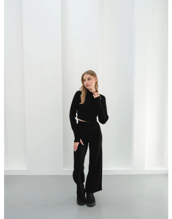 Kadın Parmak Geçmeli Crop-Pantolon 2li Takım