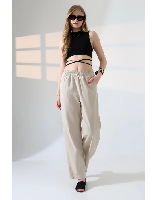 Kadın Yumuşak Doku Premium Gabardin Palazzo Pantolon