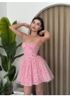 Kadın Askılı Nakış Detay Tüllü Mini Elbise