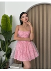 Kadın Askılı Nakış Detay Tüllü Mini Elbise