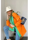 Kadın Astarlı Turuncu Yeşil Blazer Ceket