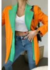 Kadın Astarlı Turuncu Yeşil Blazer Ceket