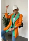 Kadın Astarlı Turuncu Yeşil Blazer Ceket