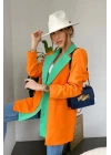 Kadın Astarlı Turuncu Yeşil Blazer Ceket