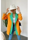 Kadın Astarlı Turuncu Yeşil Blazer Ceket