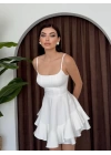 Kadın Atlas Kumaş Fırfırlı Elbise