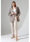 Kadın Balık Sırtı Dirsek Detaylı Tek Düğme Kruvaze Blazer Ceket