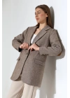 Kadın Balık Sırtı Dirsek Detaylı Tek Düğme Kruvaze Blazer Ceket