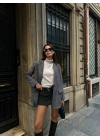 Kadın Balık Sırtı Dirsek Detaylı Tek Düğme Kruvaze Blazer Ceket