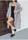 Kadın Kemerli Astarlı Kaşe Kaban
