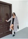 Kadın Kemerli Astarlı Kaşe Kaban