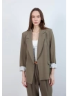 Kadın Kolu Katlamalı Haki Blazer Ceket