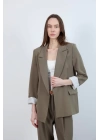 Kadın Kolu Katlamalı Haki Blazer Ceket