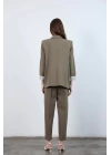 Kadın Kolu Katlamalı Haki Blazer Ceket