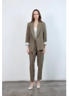 Kadın Kolu Katlamalı Haki Blazer Ceket