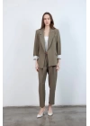 Kadın Kolu Katlamalı Haki Blazer Ceket