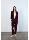 Kadın Kolu Katlamalı Mürdüm Blazer Ceket