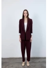 Kadın Kolu Katlamalı Mürdüm Blazer Ceket