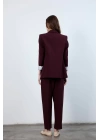 Kadın Kolu Katlamalı Mürdüm Blazer Ceket