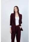 Kadın Kolu Katlamalı Mürdüm Blazer Ceket