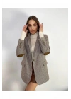Kahverengi Astarlı Dirsek Detaylı Tek Düğme Kruvaze Blazer Ceket