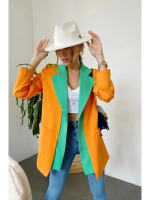 Kadın Astarlı Turuncu Yeşil Blazer Ceket