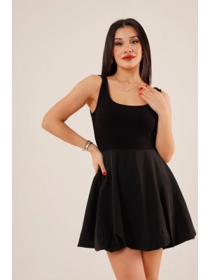 Kadın Kalın Askılı Balon Etek Mini Elbise