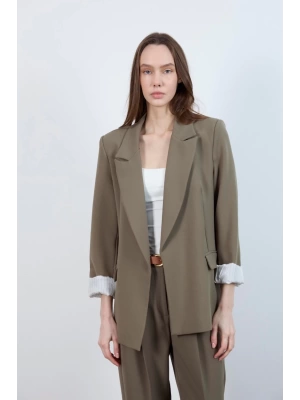 Kadın Kolu Katlamalı Haki Blazer Ceket