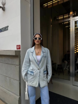 Kadın Mavi Denim Blazer Ceket