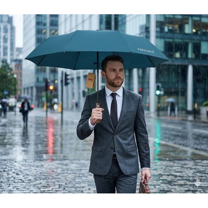 Parachase Ahşap Saplı Devrilme Önleyici 3 Kademeli Otomatik Şemsiye