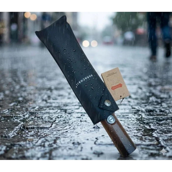 Parachase Ahşap Saplı Devrilme Önleyici 3 Kademeli Otomatik Şemsiye