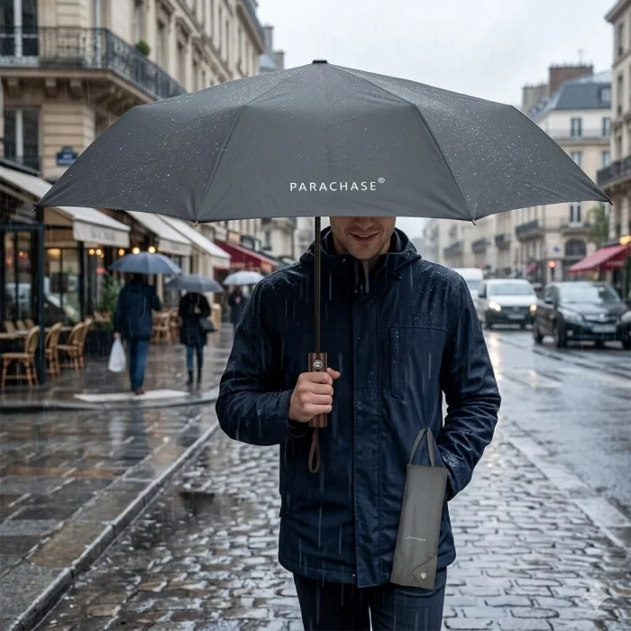 Parachase Ahşap Saplı Devrilme Önleyici 3 Kademeli Otomatik Şemsiye