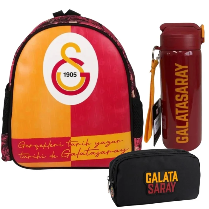 Galatasaray Lisanslı Anaokulu Çantası , Çift Gözlü Kalemlik - Lisanslı Suluk Matara Hediye