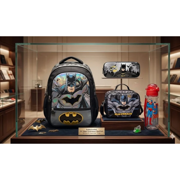 Batman Lisanslı Okul Çantası , Beslenme Çantası, Çift Gözlü Kaleö Kutusu , Suluk&Matara Hediye