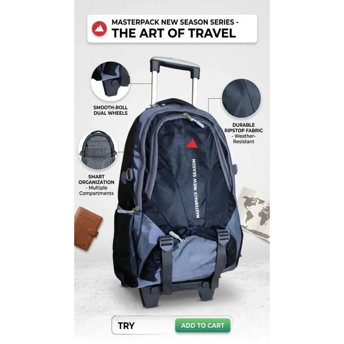 MASTER PACK Çekçekli Tekerlekli Dağcı Seyahat Laptop Bölmeli Sırt Çantası
