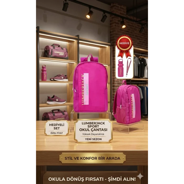 Lumberjack Sırt Çantası , Kalem Kutusu Seti , Suluk & Matara Hediye