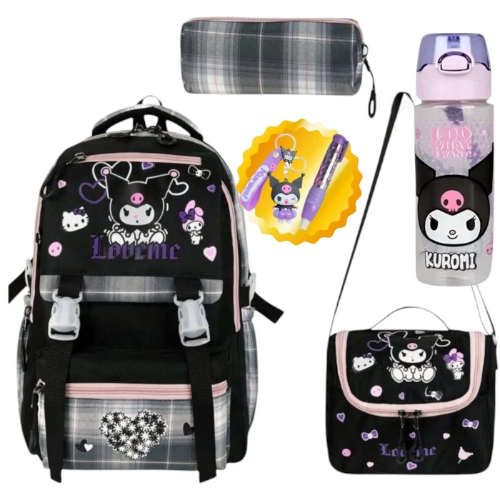 MASTER PACK Okul Çantası , Beslenme Çantası , Kalemlik , Kuromi Anahtarlık , Kuromi Silgi , Matara Hediye