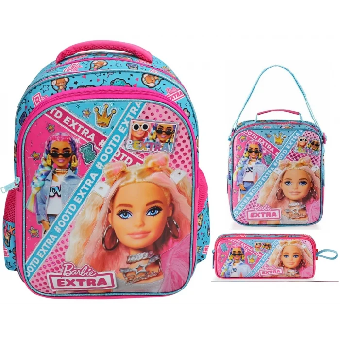 Barbie Lisanslı Okul Çantası - Beslenme Çantası - Kalem Kutusu Set - Suluk & Matara Hediye