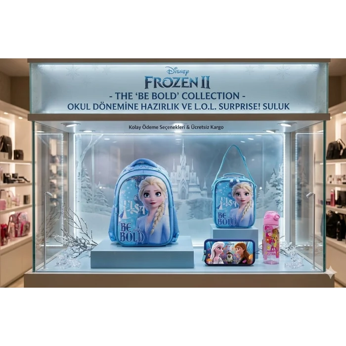 Frozen Lisanslı Okul Çantası - Beslenme Çantası - Kalem Kutusu Set - Suluk&Matara Hediye