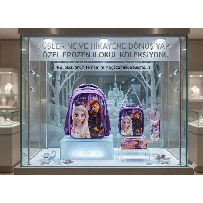 Frozen Lisanslı Okul Çantası - Beslenme Çantası - Kalem Kutusu Set - Suluk&Matara Hediye