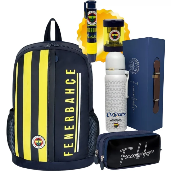 Fenerbahçe Okul Sırt Çantası Kalem Kutusu , Bardaklı Kapak Çelik Termos Set