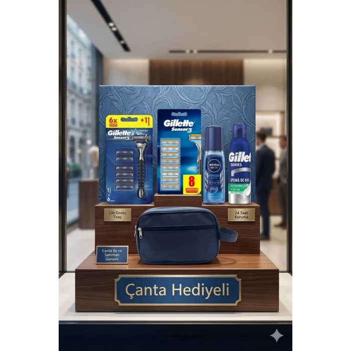 Gillette Sensor 3 Makine + 14lü Yedek Tıraş Bıçağı + Gillette Tıraş Köpüğü + Nivea For Men Fresh Pump