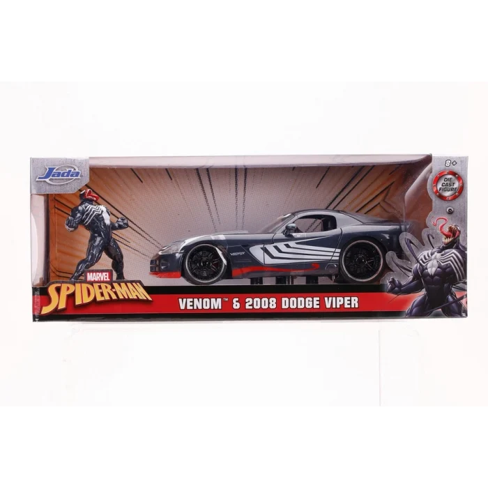 Marvel Spider-Man 2008 Dodge Viper SRT 10, Venom figürüyle birlikte, Jada Diecast 8 1:24 ölçekli