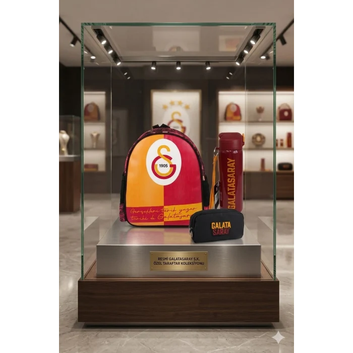 Galatasaray Lisanslı Anaokulu Çantası , Çift Gözlü Kalemlik - Lisanslı Suluk Matara Hediye