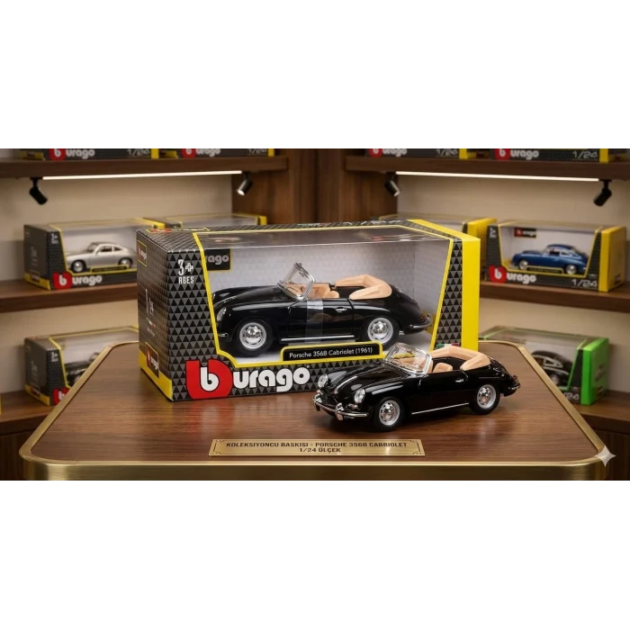 Porsche 356B Cabriolet 1961 Die Cast Araba , Bbrago 1:24 - Siyah