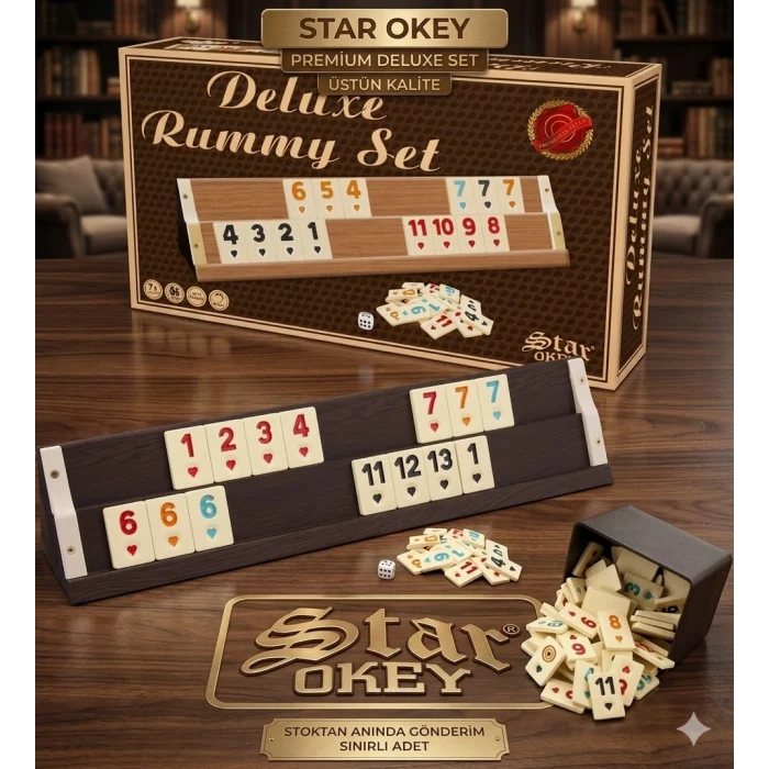 Star Deluxe Ahşap Okey Takımı - Büyük Boy 1.kalite Istaka 43 Cm